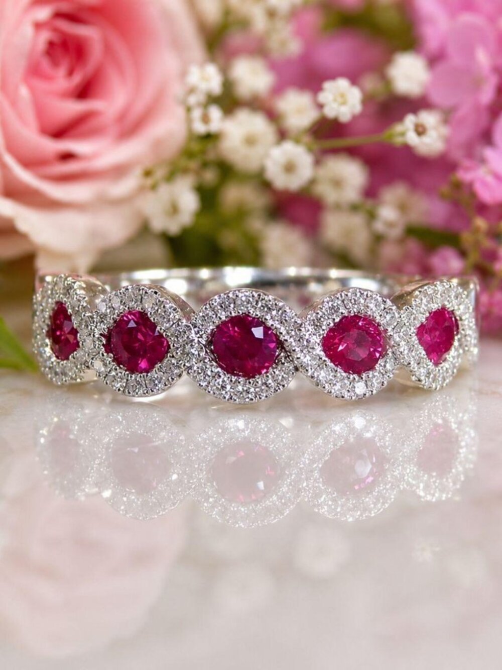 PINK SPIRAL DIAMOND BRIDAL RING SIZE 6